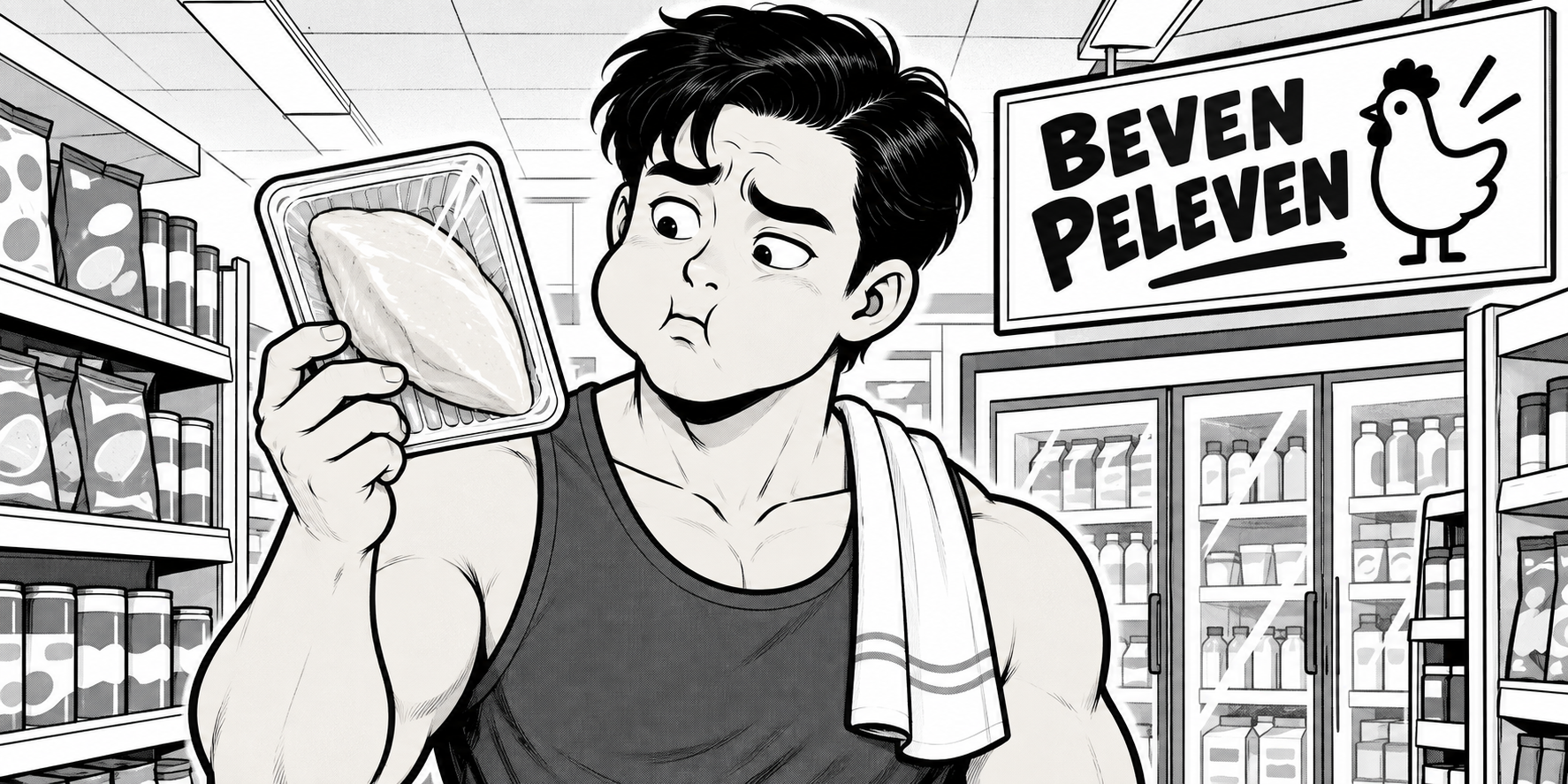 A comic-style convenience store parody labelled Beven Peleven.
